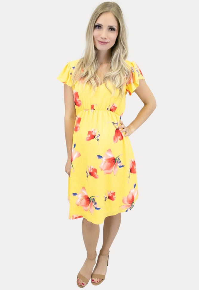 floral maternity dress in yellow