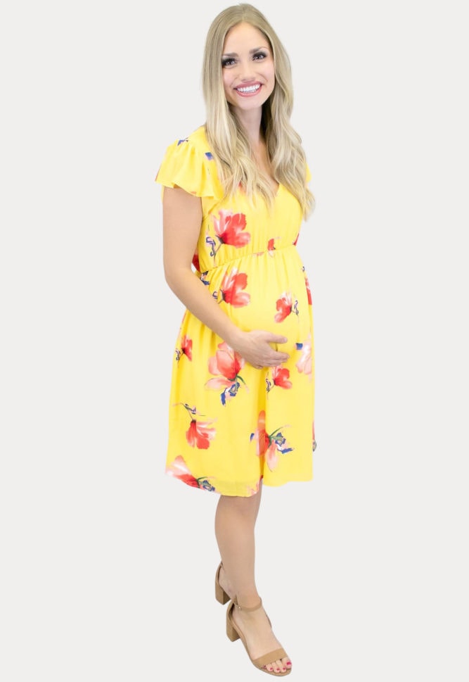 floral maternity dress in yellow