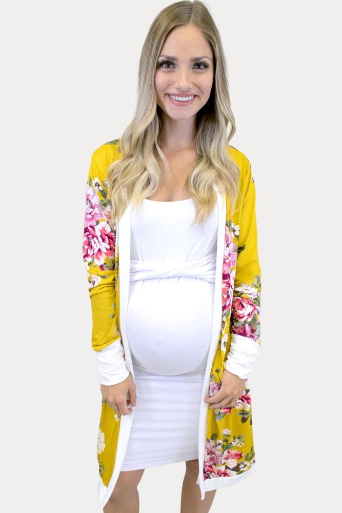marigold floral maternity kimono