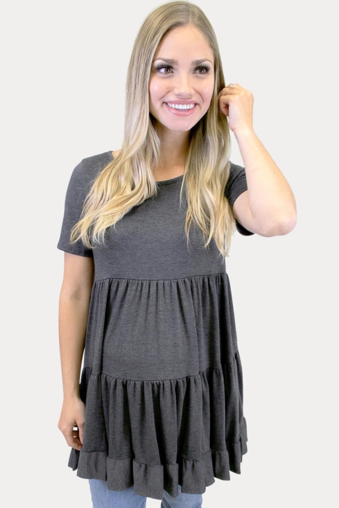 charcoal ruffle maternity top