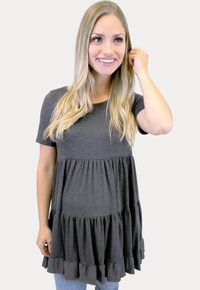 charcoal ruffle maternity top