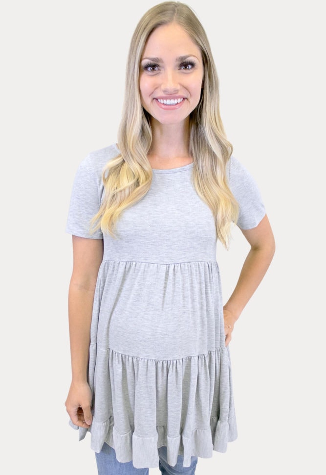 grey ruffle maternity tunic