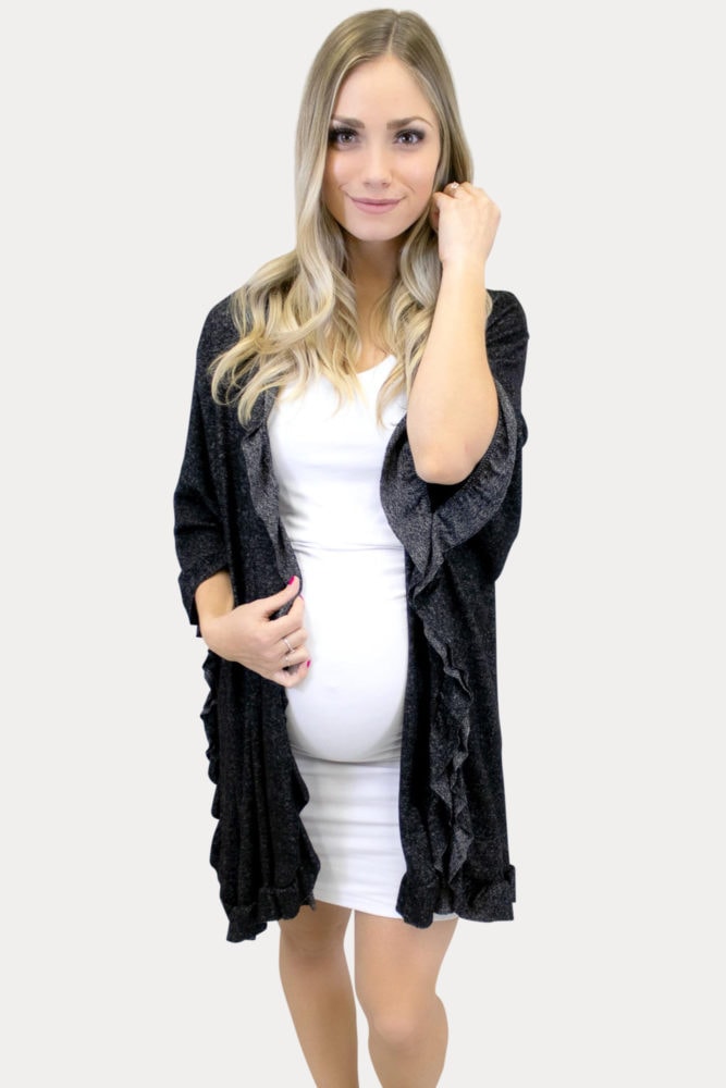 black maternity knit ruffle kimono