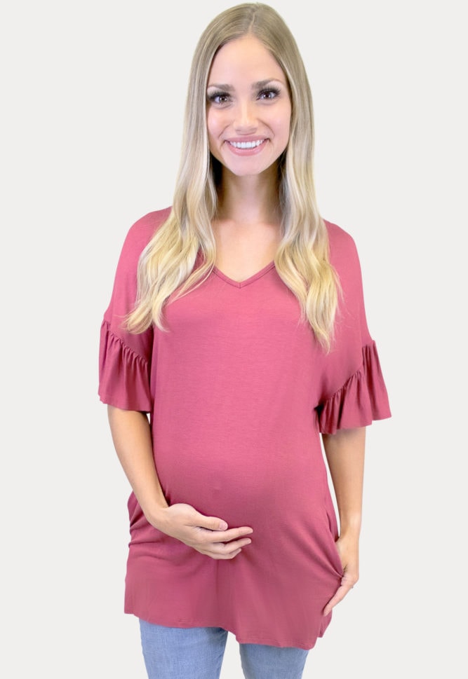 ruffle sleeve maternity tunic