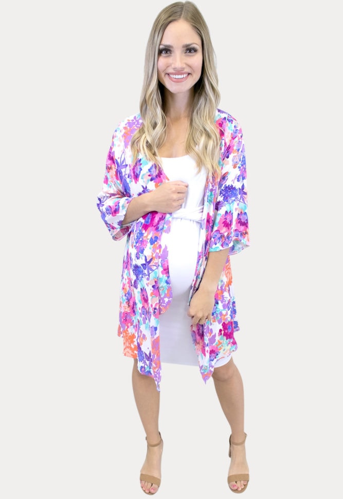 sheer floral maternity kimono