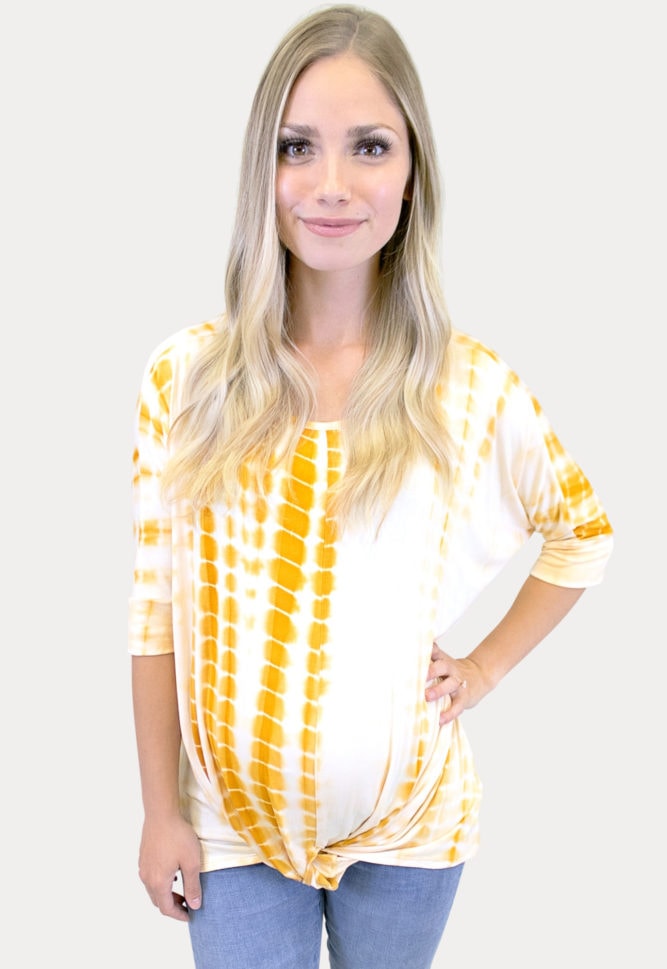 marigold tie dye maternity top