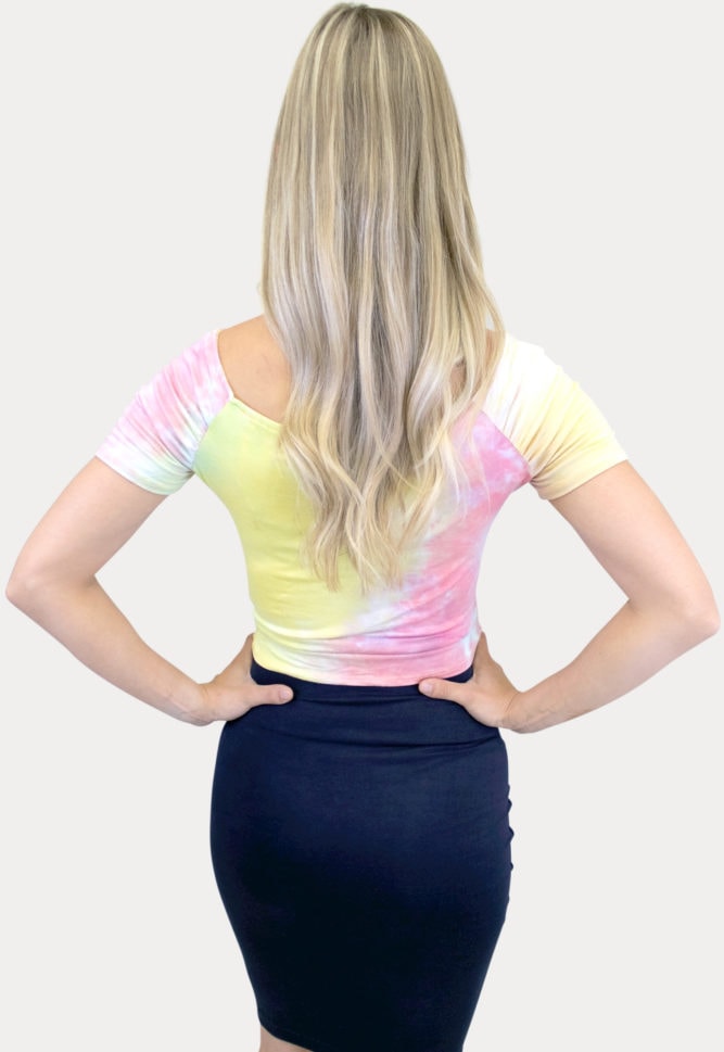 pink tie dye maternity crop top