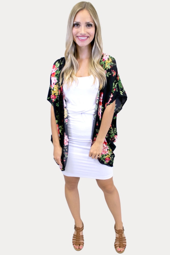 Black and Red Floral Kimono