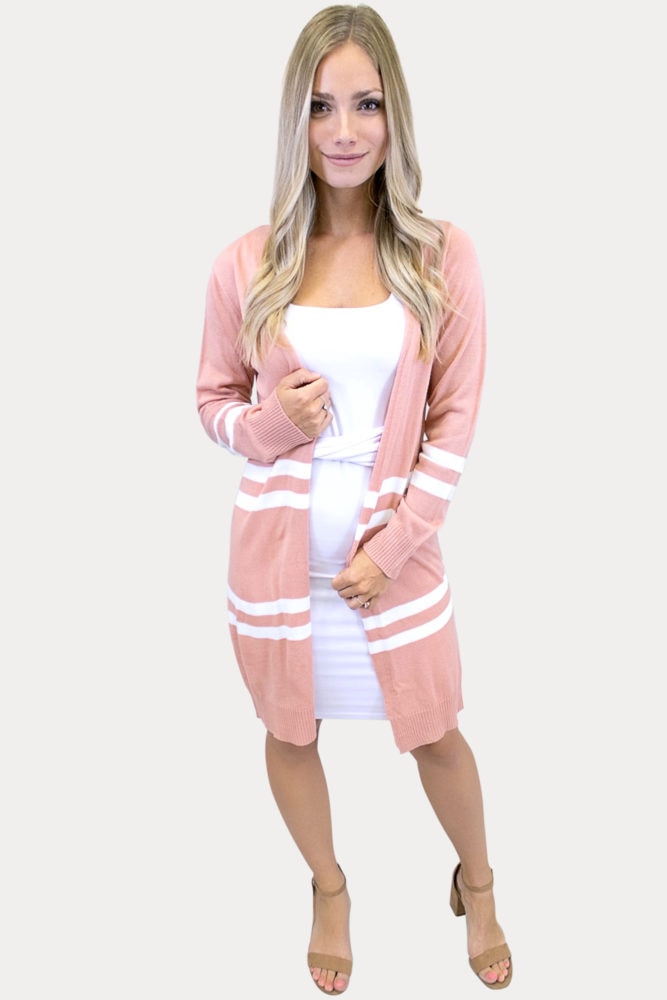 pink striped cardigan