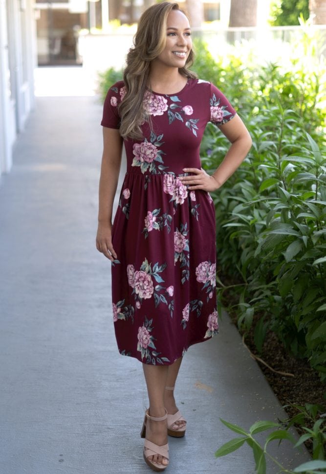 burgundy floral dress