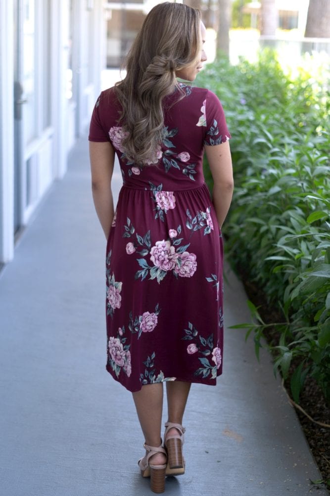 burgundy floral dress