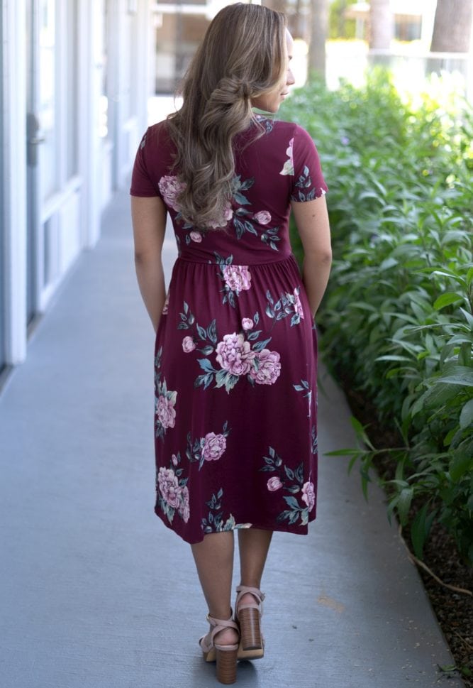 burgundy floral dress