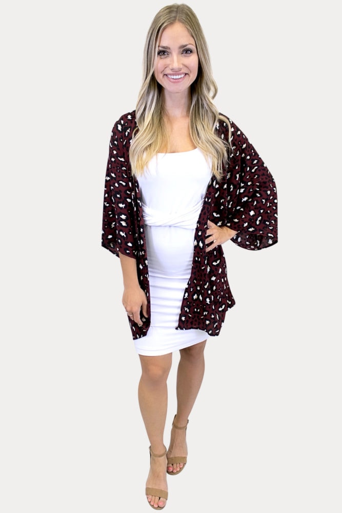 burgundy leopard kimono