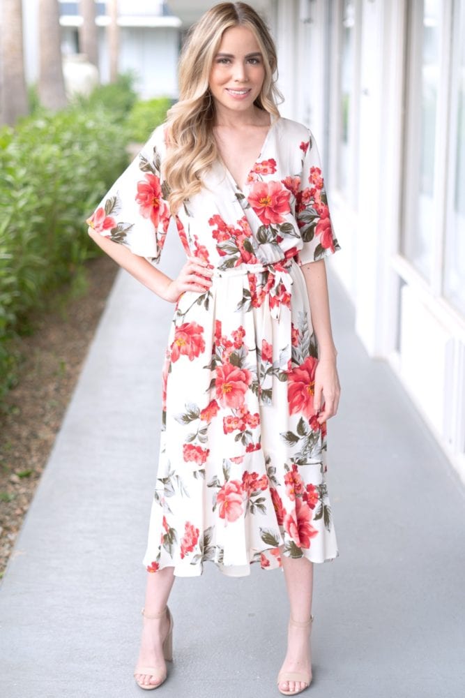 cream floral wrap dress