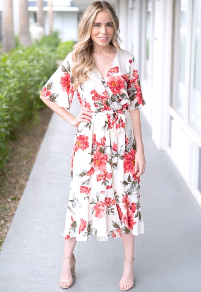 cream floral wrap dress