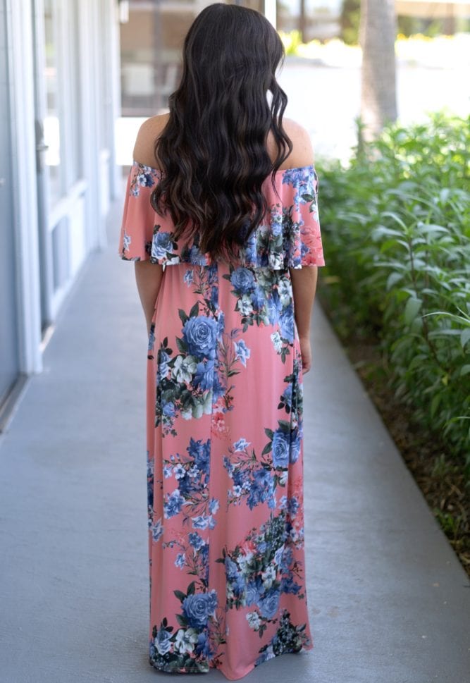 off shoulder floral maxi