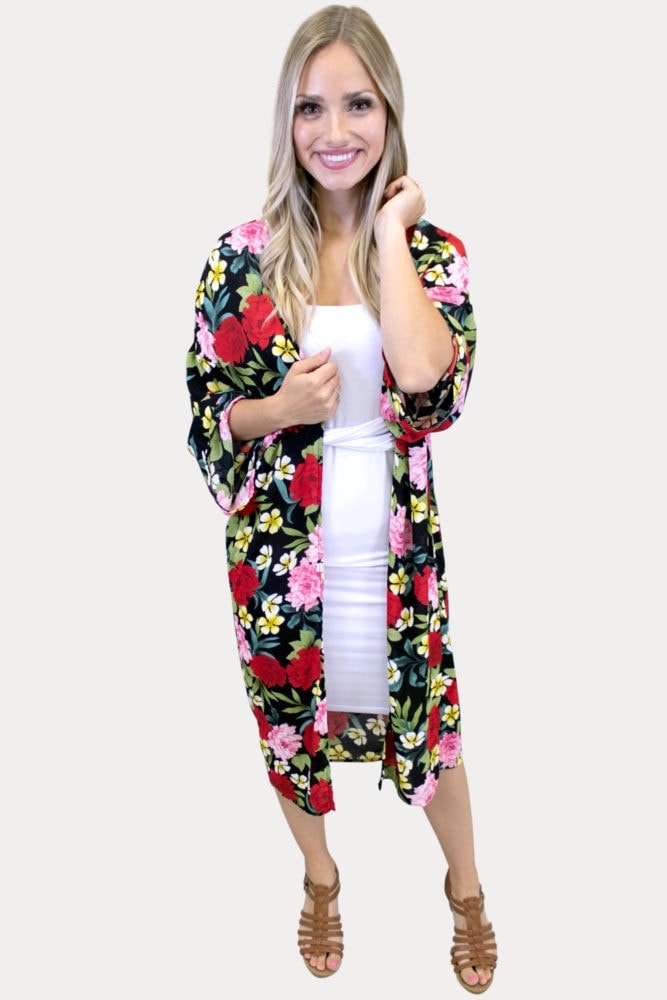 floral kimono in black