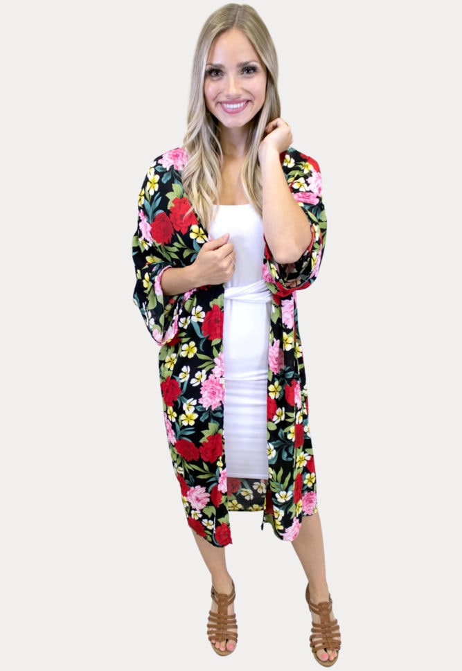 floral kimono in black