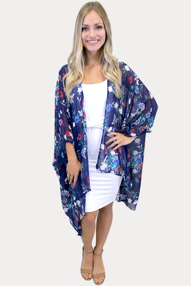 floral kimono in navy