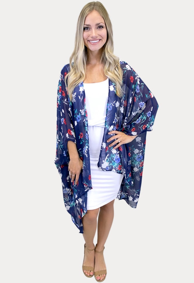 floral kimono in navy