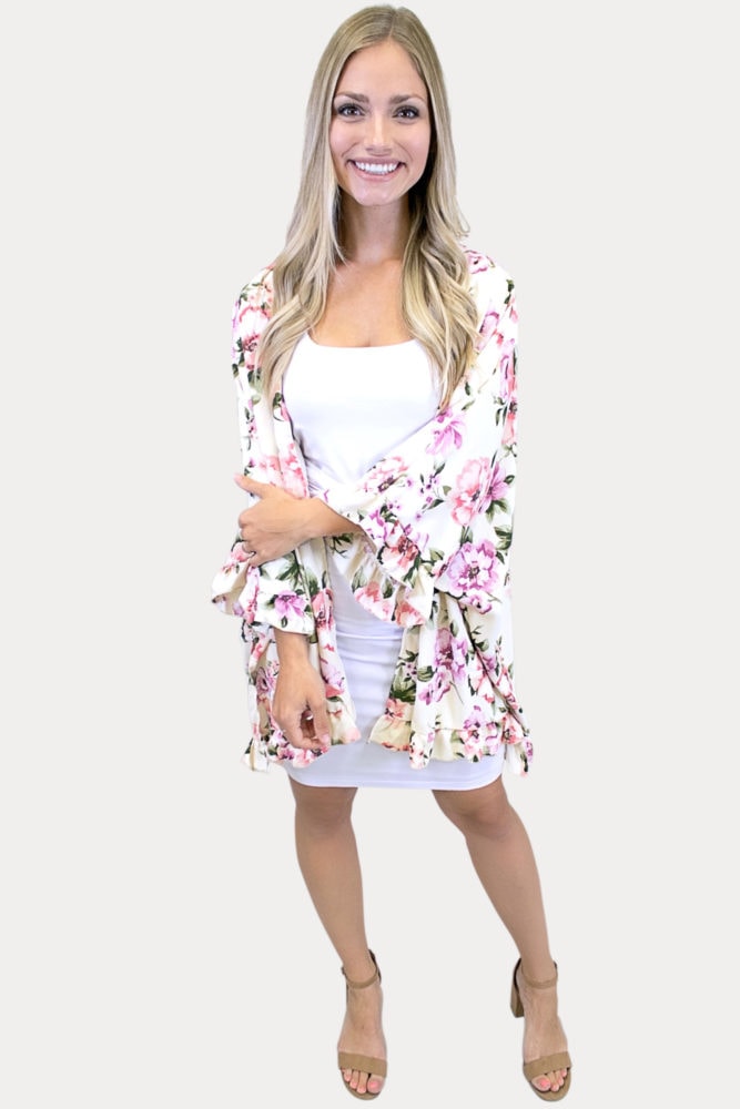floral ruffle kimono