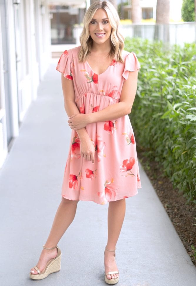 floral dress in papaya
