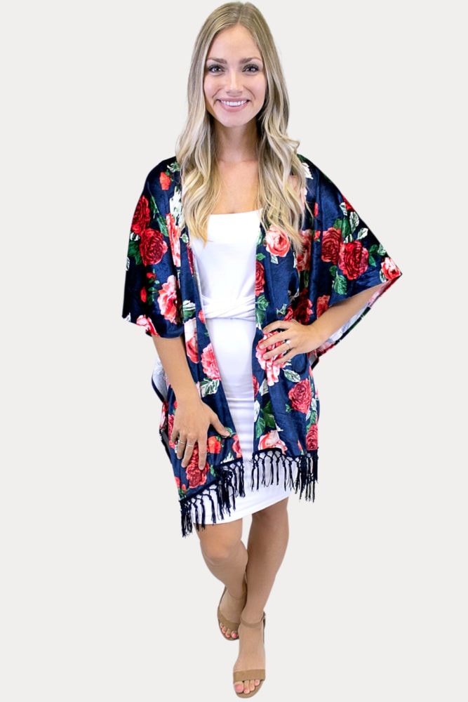 navy velvet kimono