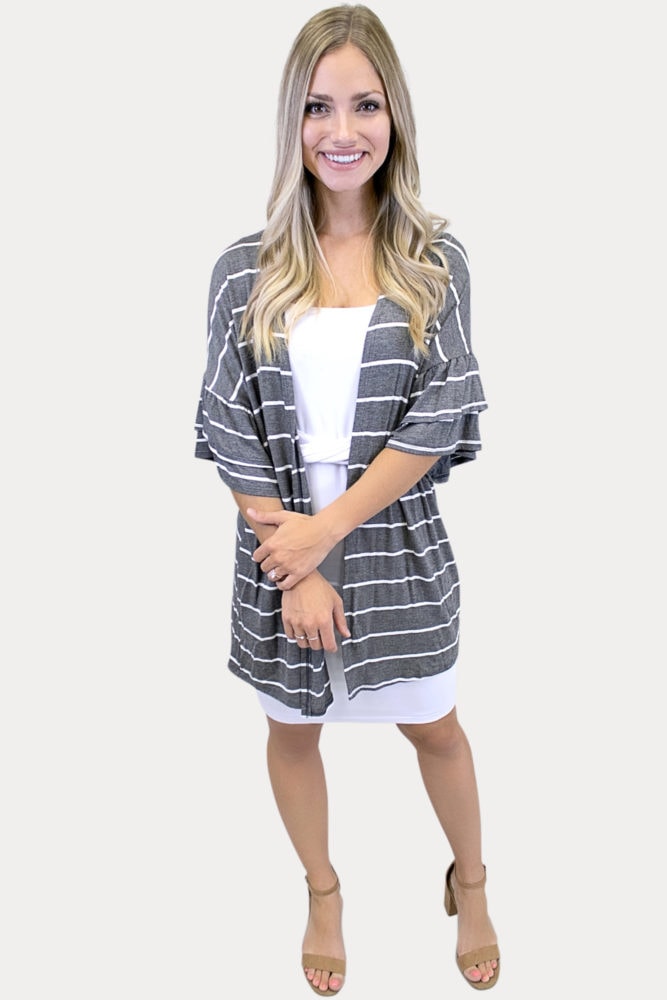 grey striped kimono