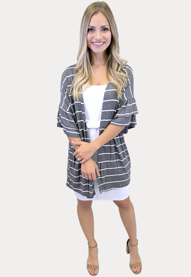 grey striped kimono