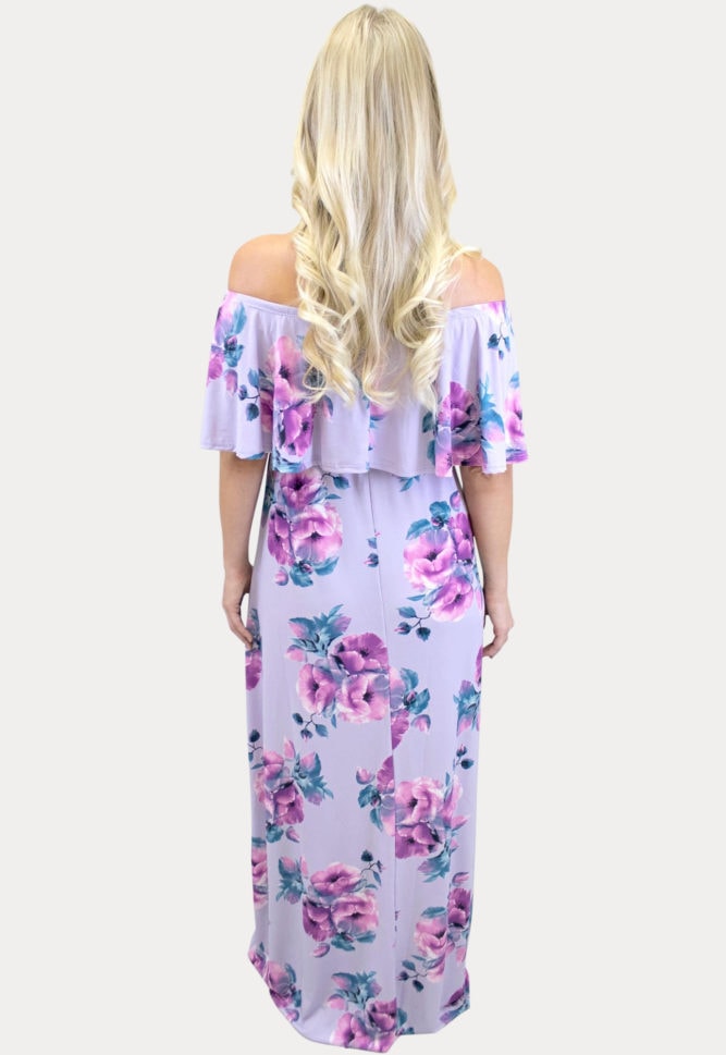 lavender floral maternity maxi dress