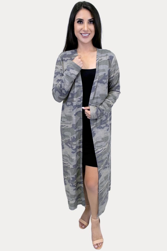 women's long sleeve camo duster