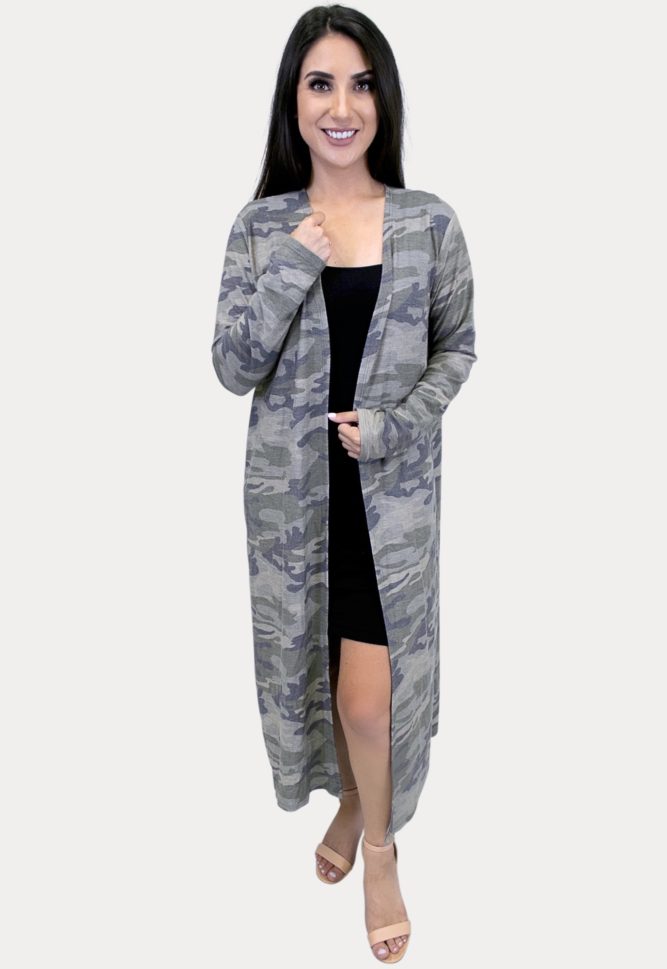 women's long sleeve camo duster