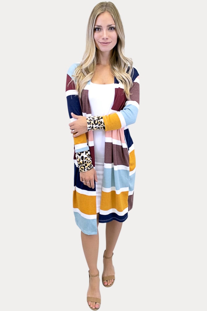 striped long sleeve cardigan