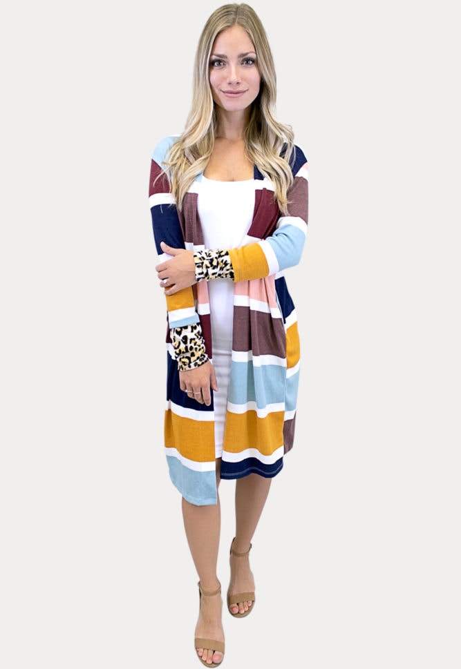 striped long sleeve cardigan
