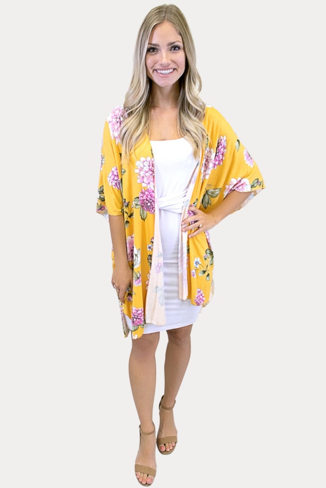 floral mustard kimono