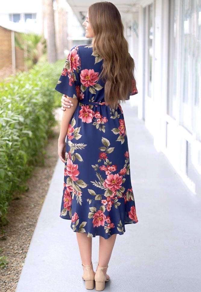 navy floral wrap dress