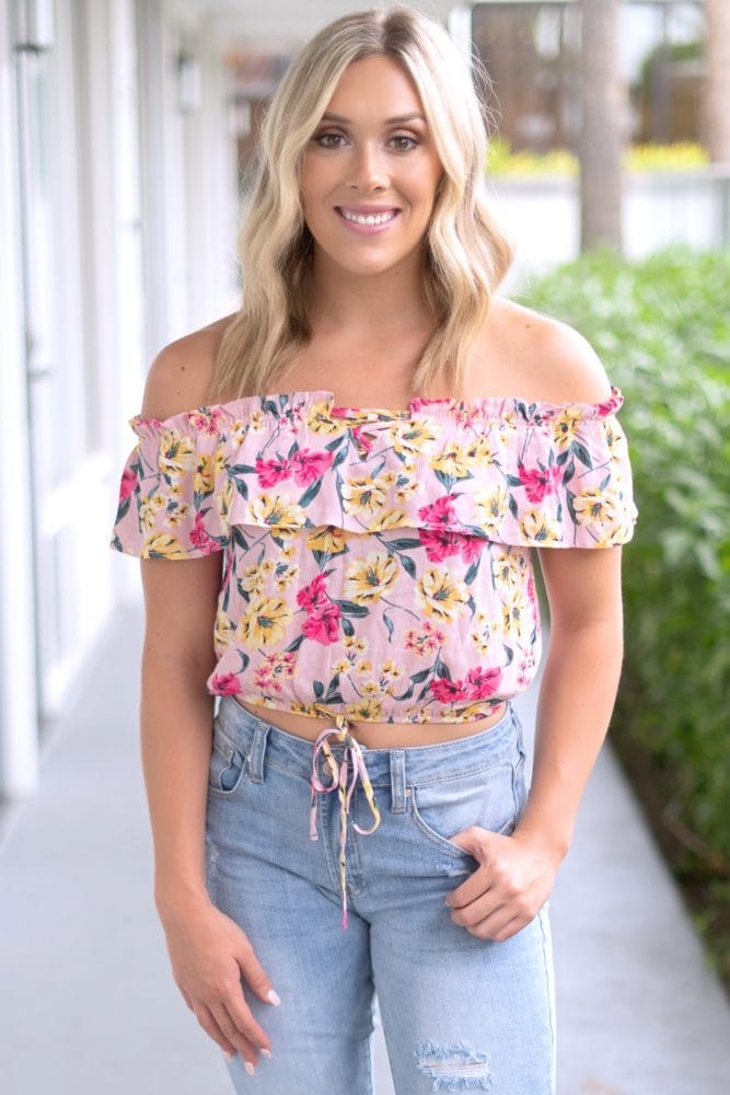 pink floral crop top