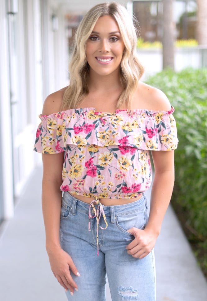 pink floral crop top