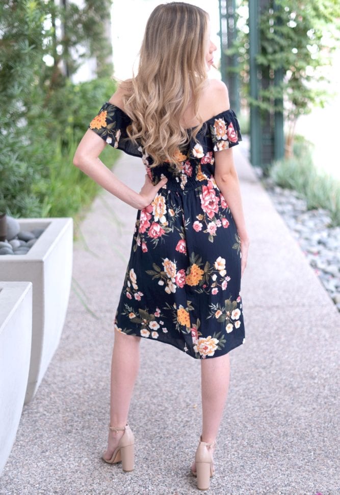 navy off the shoulder dress