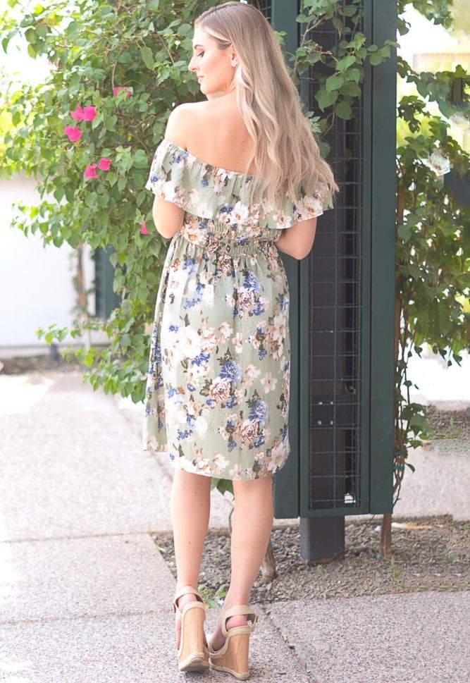 sage off the shoulder dress