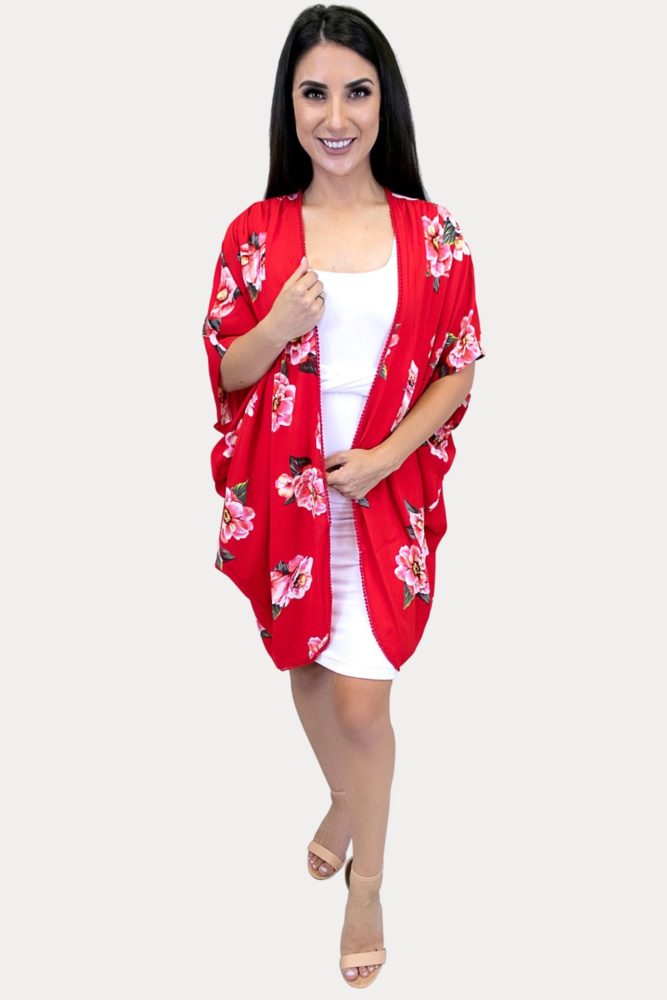red floral kimono