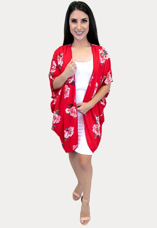 red floral kimono