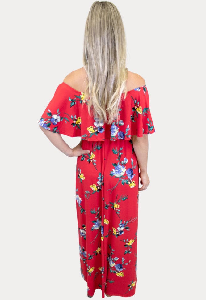 red floral maternity maxi dress