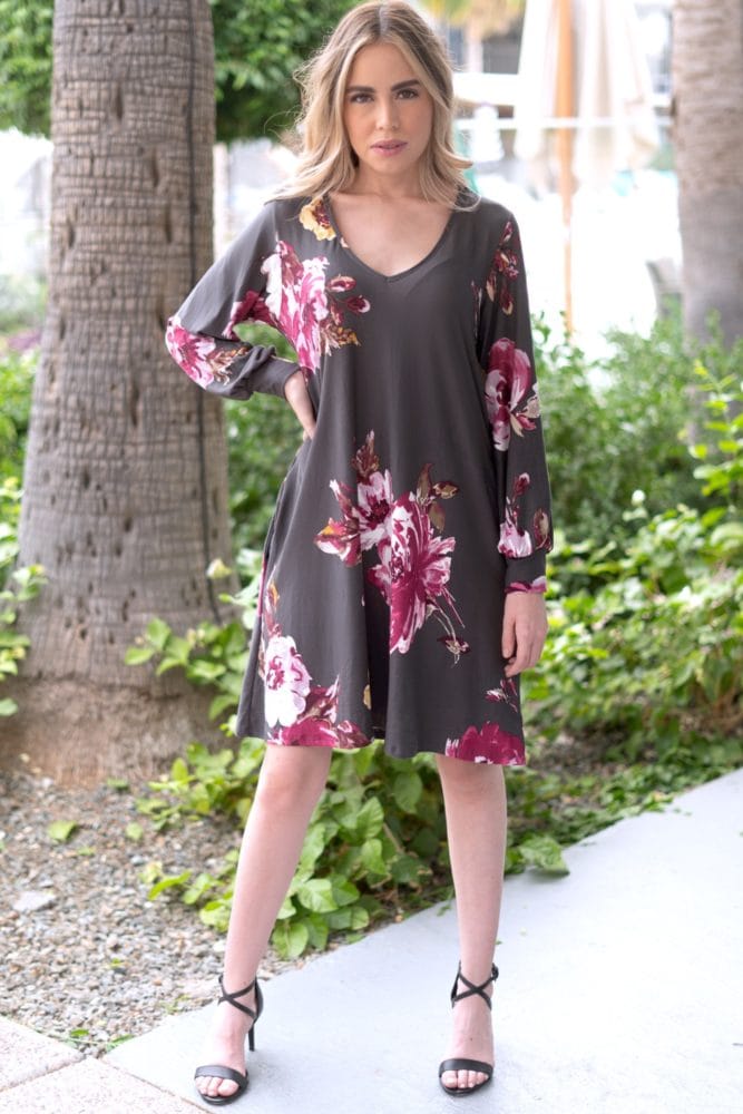 floral dress in charcoal