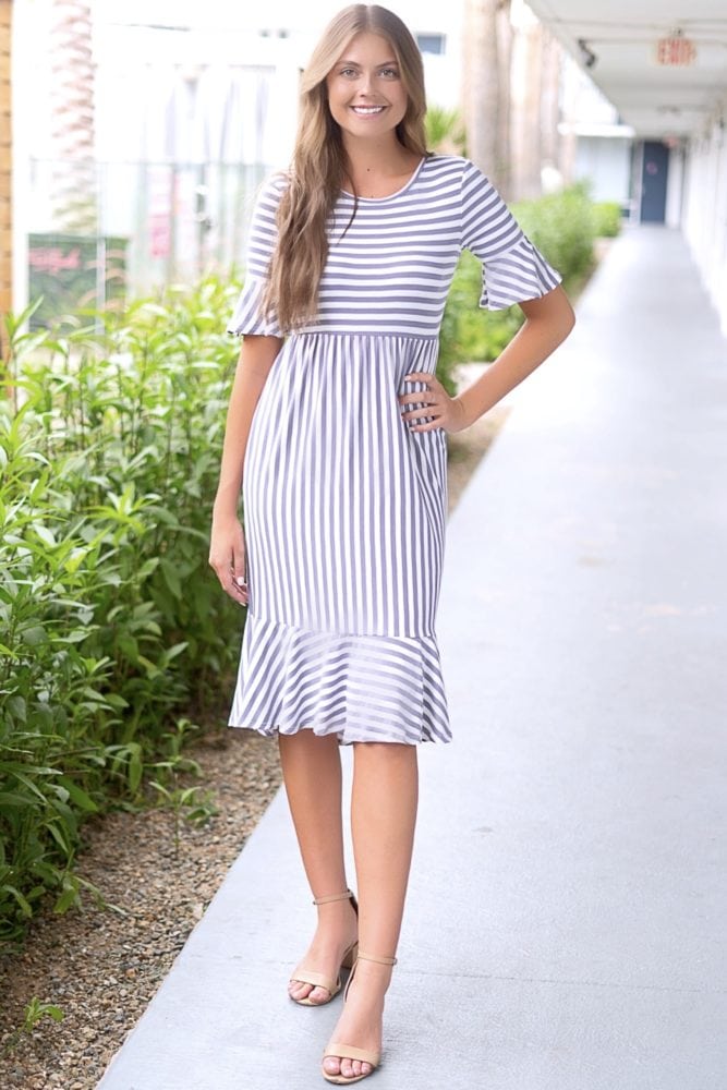 striped ruffle dress
