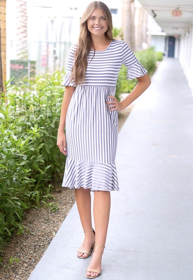 striped ruffle dress