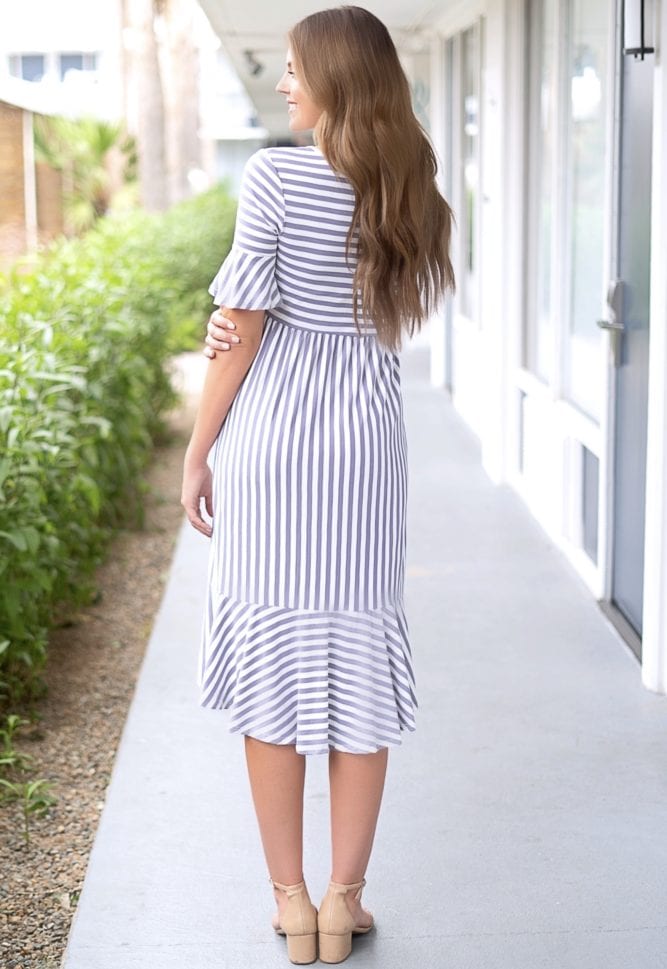 striped ruffle dress