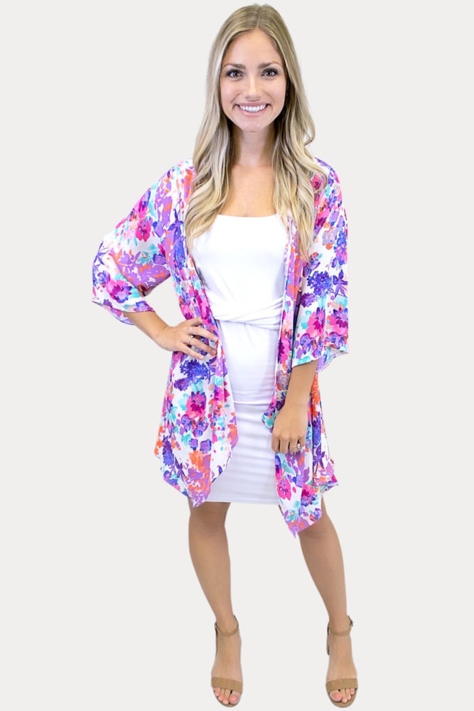 sheer floral kimono