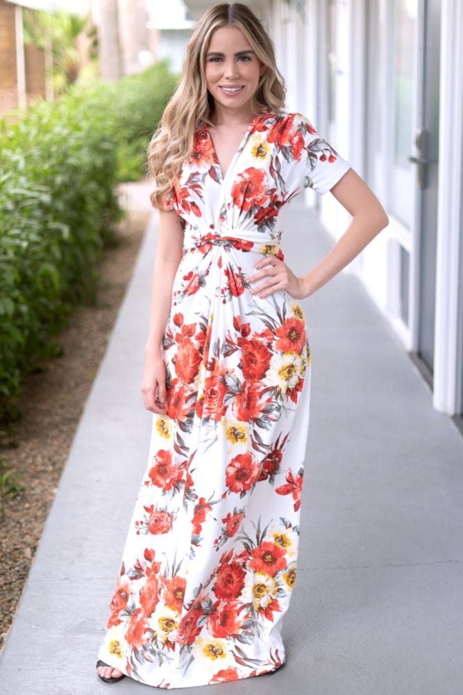 v-neck floral maxi dress