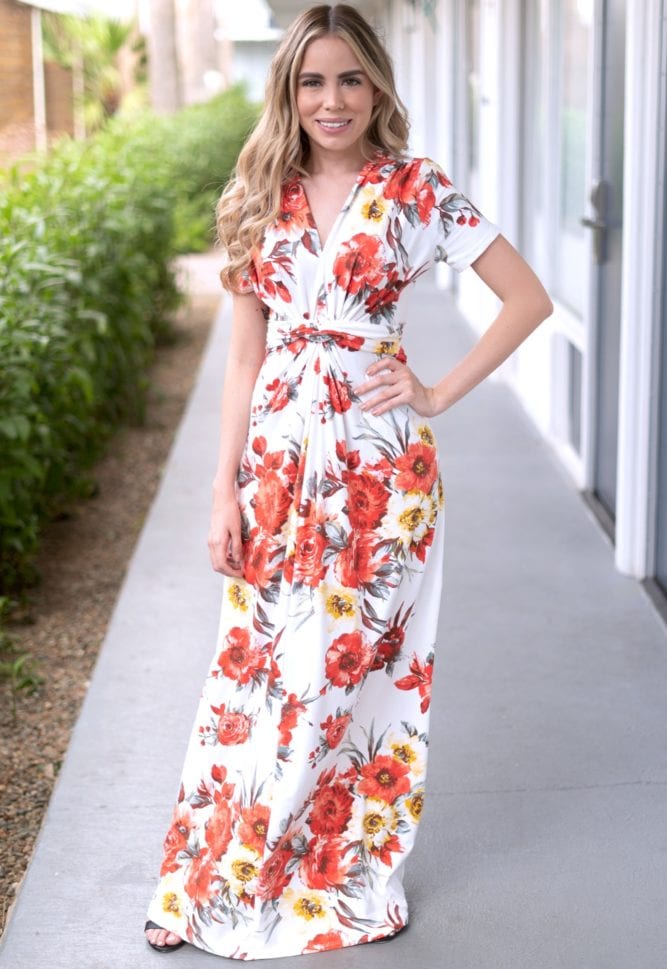 v-neck floral maxi dress